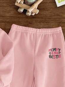 Baby Girl Cartoon Print Hooded Warm Sweatshirt And Pants Set - Pink - View 5