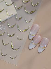 1 Sheet Gold Silver 3D Metallic Curved French Smile Line Nail Stickers, Self-Adhesive Curve Strip Nail Decals For Manicure DIY Decor - 彩色 - 查看 2