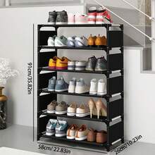 [1pc]Simple Multi-Layer Shoe Rack, Black/Grey Metal Material, Sturdy Thickened Shoe Storage Rack, Dust-Proof Multi-Functional Organizer, Easy Assembly, Modern Style, Suitable For Student Dorm, Home Entrance, Hallway, Balcony - View 8