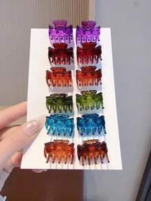12Pcs Mini Multi-Color Hair Claws, Simple Small Jaw Clips For Women Half Up Hair - Multicolor - View 9