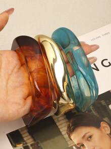 3pcs/1set Asymmetrical Translucent Square Resin Bracelets, Suitable For Women's Daily Or Vacation Wear - Multicolor 4 - View 3