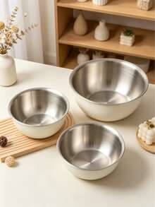 (1pc/3pcs)Stainless Steel Rolled Rim Mixing Bowls, Multi-Size Stackable Kitchen Bowls For Baking, Mixing And Food Prep, Durable Cooking Storage Bowls, Ideal Kitchen Gadget, Christmas Gift - View 5