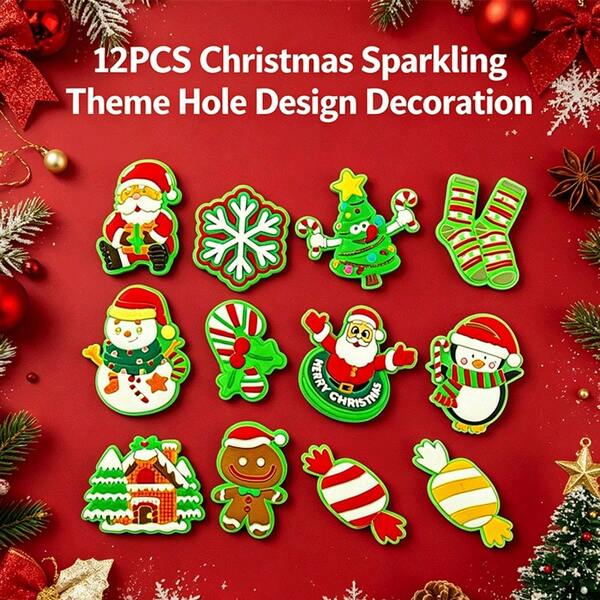 12PCS Glow Santa Xmas Shoe Charms,Removable PVC,Glossy Vivid Multi-Functional DIY Ornaments For Young Women Shoes Bags Slippers Clogs