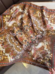 1pc 65*65cm Coffee Brown Ornate Full Floral Paisley Print Satin Imitation Silk Scarf Thin Multi-Use Scarf For Neck/Shawl/Waist All Seasons Daily Party - Multicolor - View 11