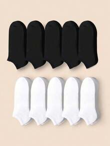 10 pares de calcetines cortos invisibles de verano para hombre en blanco y negro, simples, prácticos y multifuncionales - Negro - Ver 9