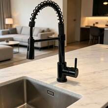 Glossy Black Spring Pull Out Kitchen Faucet, 360° Rotatable Extensible Sink Tap - A - View 4