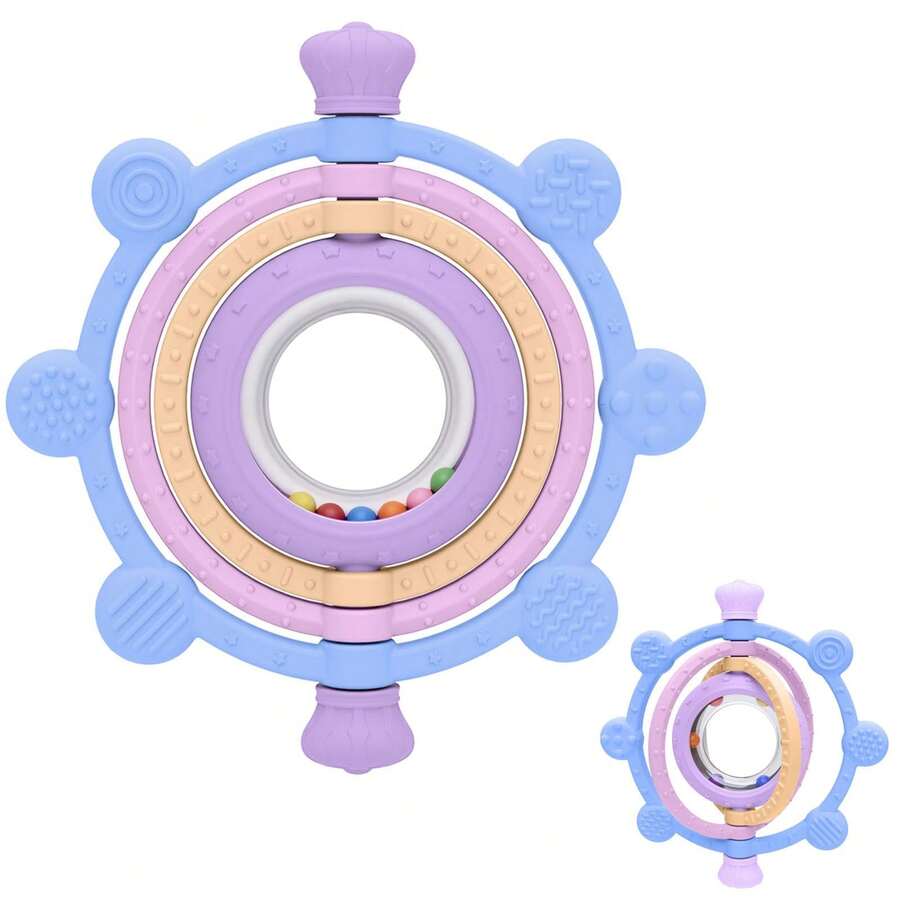 Rotatable Silicone Teething Toy, Baby Teether, Bell-Shaped, Multiple Textures, Colorful, Relieves Teething Pain, Can Be Frozen - 淡紫色 - 查看 1