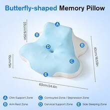 4 In 1 Blaue & Weiße Orthopädische Schmetterling Gedächtnis Schaumstoff Hals Kissen, Doppelseitiges Ergonomisches Schlafkissen Für Seiten Rücken Magen Schlafen, Unterstützung Kissen Für Ruhe & Bett Lesen - Blue and White - View 2