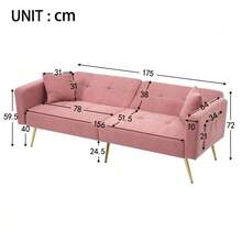 Sofa Bed With Adjustable Angle, Gold Legs, Cushions And Side Storage Pockets. - Pink - View 2
