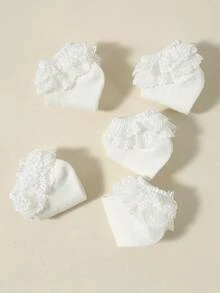 5雙女嬰襪/女孩襪/兒童襪 黑色雙層蕾絲荷葉邊網襪 透氣柔軟舒適短襪 適合嬰兒日常穿著/節日禮物/情人節穿搭/婚禮季穿搭 - 白色 - 查看 2