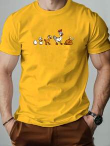 Men's Chicken Growth Pattern Summer Casual Round Neck Short T-Shirt - 黑色 - 查看 11