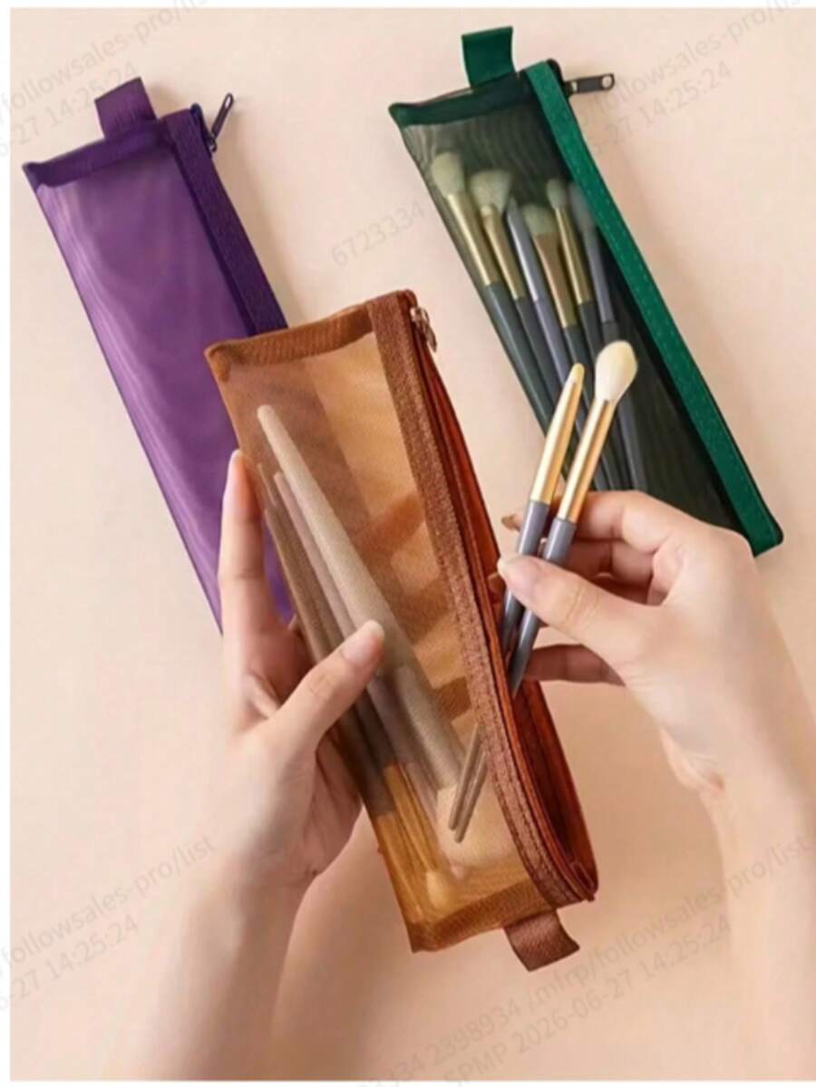 5件組隨機新款迷你網格收納袋,透明化妝刷收納袋,眉筆與口紅收納,高級收納袋 - 彩色 - 查看 1