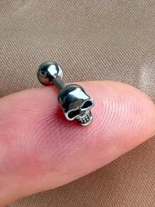 1 Buah Anting Tengkorak Hitam Gaya Punk Gothic untuk Pria, Model Mini Datar Belakang, Tindik Tulang Rawan Helix Tengah, Anti Tragus, Conch, Cuping Tindik Lobe, Anting Tusuk, Hadiah Halloween 16G - Sepasang anting tengkorak bulat - View 12
