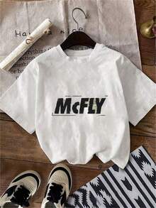 Unisex Summer Short-Sleeve T-Shirt, 1pc McFLY Women's McFLY Letter Print T-Shirt - Iconic McFLY Short Sleeve Round Neck - Compatible Top, Casual Sprin - White - View 1