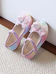 1 Pair Gradient Rainbow Glitter Girls Princess Shoes, Mesh Rhinestone Single Strap Soft Sole Baby Walking Shoes - Colorful - View 2