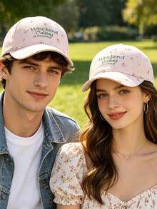 Korean Style Personalized Floral Embroidered Baseball Cap, Unisex Fashion Letter Baseball Cap, Spring Summer Casual Sun Protection Curved Brim Cap - Multicolor - View 2