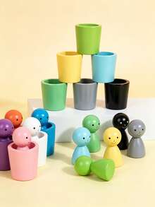 Montessori Color Sorting Game, Wooden Figure Matching Cups For Children 3 Years Old And Above, Preschool Educational Toy To Develop Concentration - Multicolor - View 3