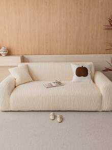1pc 3D Sofa Cover, Multi-Functional Full Coverage Sofa Protector, Solid Color Geometric Pattern Design, Holiday Decor, High Elasticity One-Piece Sofa Slipcover, Suitable For All Seasons - Beige - View 3