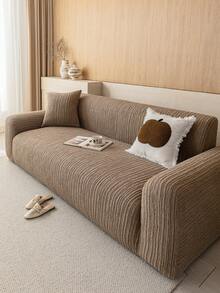 1pc 3D Sofa Cover, Multi-Functional Full Coverage Sofa Slipcover, Solid Color Geometric Pattern Design Sofa Protector, Holiday Decor Sofa Cover, High Elasticity All-In-One Sofa Cover, Suitable For All Seasons - Brown - View 5