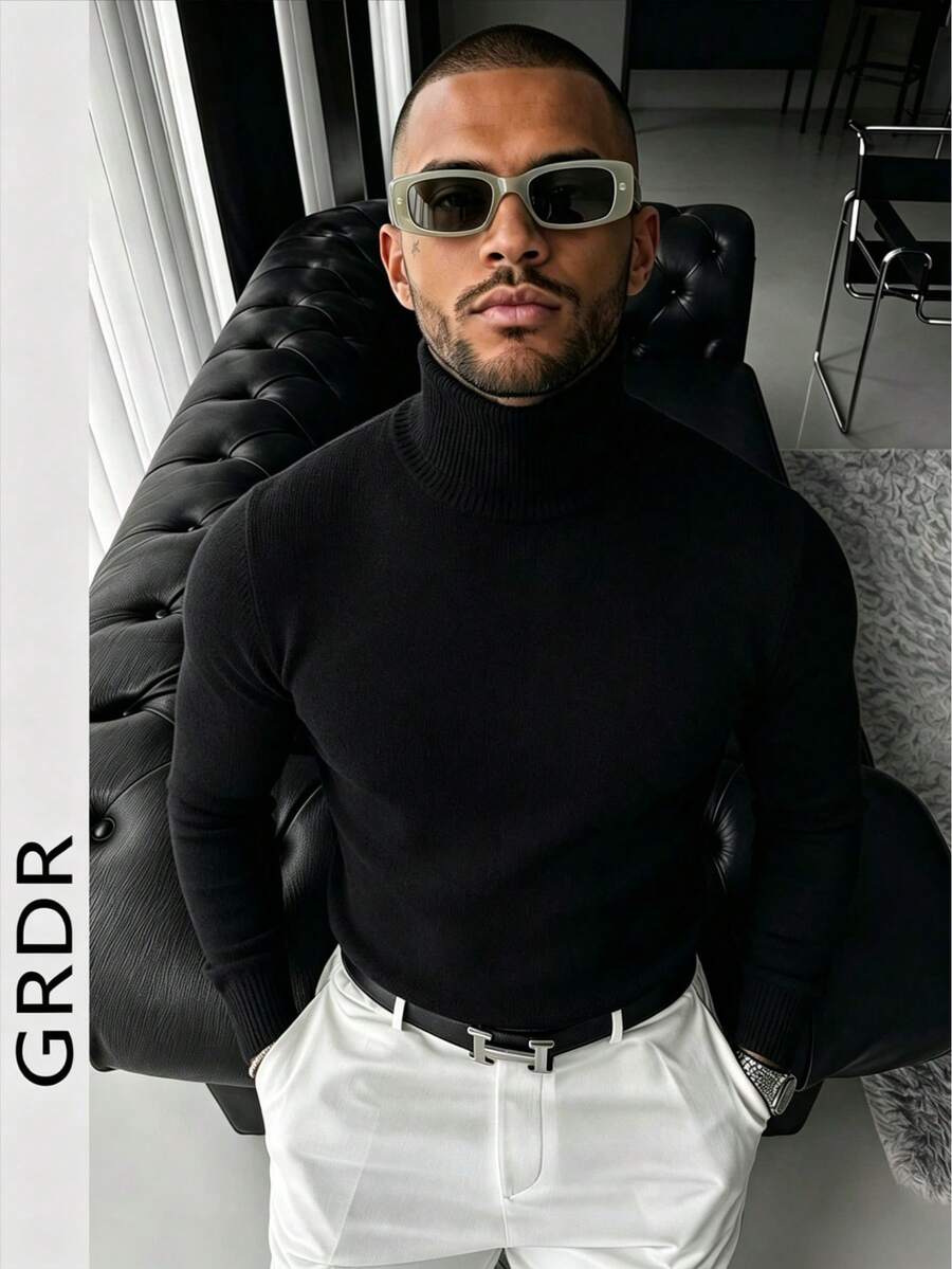 GRDR 男士圆领长袖毛衣，百搭日常针织套头衫