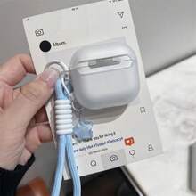 極簡白色粉藍藍牙無線保護殼，相容 Airpodspro3 2代，相容 iPhone 耳機保護殼 1/3/4/5 無線保護殼 2代、3代與 4代 - 無色 - 查看 6