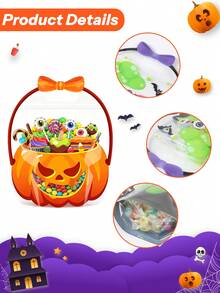 20pcs Halloween Plastic Pumpkin Cauldron Handheld Sealed Candy Bags, Holiday Party Decoration Supplies - Multicolor - View 10