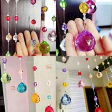 Crystal Beaded Curtain, Multicolor Hanging Door Decoration With Acrylic Balls, Rainbow String Room Divider - Clear Pink Blue Yellow Silver - View 4