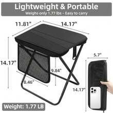 Portable Foldg With Side Pocket, Taller Foldable Campg Stool For Adults, Metal Backpackg Stool Lightweight Mi Foldg Chair, Compact Campg Seat Travel Fishg Hikg Mobile Chair - Black - View 2