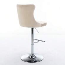 Swivel Bar Stools In Velvet, Adjustable Seat Height From 63.5 To 84 Cm, Base, With Comfortable Padded Backrest, Perfect For Home, Pub Or Kitchen Island. Set Of 2, DE1712GY, Grey. - Beige - View 5