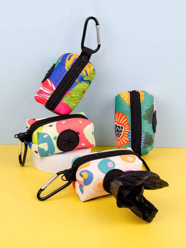 1pc Dog Poop Bags, Pet Waste Bags, Floral Print Multicolor Minimalist Style, Convenient For Outdoor Dog Walking, Ideal Pet Owner Accessory - Multicolor - View 6