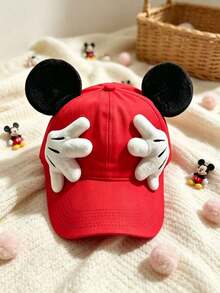 Disney, 1pc Cute Mickey & Minnie Ears Baseball Cap, Adjustable Outdoor Cartoon Casual Hat, Designed With Mickey Hand Details And Ear Decorations, With Its Adorable Cartoon Style, It's Perfect For Theme Park Visits, Outdoor Sports, Daily Wear, Travel, Parties And Holiday Occasions. Unisex Design - An Ideal Gift For Friends And Family! (Men's Baseball Cap, Women's Baseball Cap, Summer Sun Hat) - Red - View 1