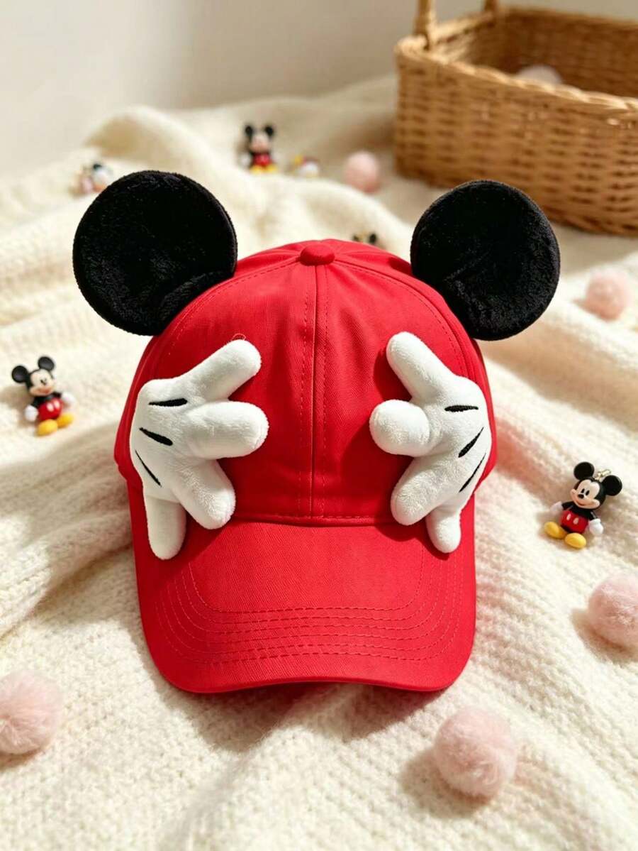 Disney, 1pc Cute Mickey & Minnie Ears Baseball Cap, Adjustable Outdoor Cartoon Casual Hat, Designed With Mickey Hand Details And Ear Decorations, With Its Adorable Cartoon Style, It's Perfect For Theme Park Visits, Outdoor Sports, Daily Wear, Travel, Parties And Holiday Occasions. Unisex Design - An Ideal Gift For Friends And Family! (Men's Baseball Cap, Women's Baseball Cap, Summer Sun Hat) - Red - View 1