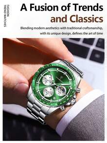 1pc Men's Business Stainless Steel Waterproof Luminous Date Quartz Watch, Chronograph Dial, Suitable For Daily And Work Occasions, Men's Gift - one-size - View 8