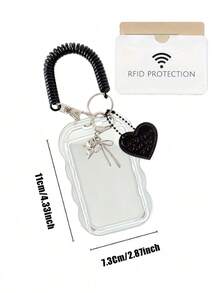 Bow Transparent Acrylic Hard Card Holder, INS Style Fashion Retractable Heart-Shaped Card Holder, Minimalist Bow Cat Design, Transparent ID Card Wallet, Stores Bus Card, Bank Card, ID Card, Metro Card. No RFID Function, With Detachable Wipeable Sliding Cover, Key Ring And Detachable Lanyard/Pendant - Heavy Duty Transparent Card Holder, With ID Window And Card Slot, Transparent Student ID And Access Card Holder, With Sliding Cover, Adjustable For Office Workers And Students, Perfect Gift - Multicolor - View 10