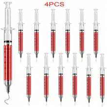 4PCS Red Syringe Shaped Pens, Black Ink, Ballpoint Pens, Fine Writing Tools (Red Exterior, Black Ink) Creative Writing Tools - A - View 8