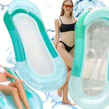 160*90cmMultiple Colors Available. Adult Mesh Inflatable Floating Bed With Pillow. Water Lounger. Poolside, Beach Leisure Floating Raft, Vacation Water Play Toy. - Mint Blue - View 3