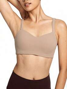 Nike DRI-FIT Solid Color Logo Sports Bra, Khaki - Khaki - View 1