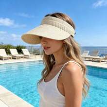 1pc Women's Foldable Wide Brim Hat, Outdoor Travel UV Protection Sun Hat, Spring Summer Beach Straw Hat - Multicolor - View 3