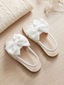 1 Pair 2026 New Girls' Slippers, Fabric Material With Bowknot, Backstrap Design, Suitable For Summer Outings And Matching - White - View 1