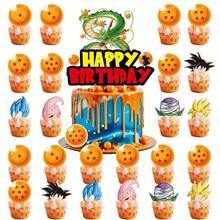 Hasbro Anime Warrior Theme Birthday Cake Decoration Set, Includes Dragon Crystal Ball Cupcake Toppers, Suitable For Cartoon Fighting Character Party Dessert Decoration - Multicolor - View 1
