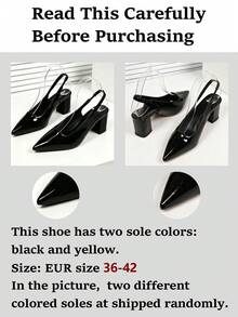 1 paire de sandales de navetteur à bout pointu sans dos enrobé noir pour adolescents, printemps/été, matériau enrobé brillant + design de bride élastique à l'arrière, talon épais antidérapant, talons hauts polyvalents, convient pour le lieu de travail / / les scènes quotidiennes, nouvelles chaussures pour filles 2026 - Noir - Voir 6