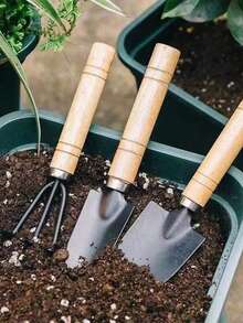 Outdoor Garden Tool Storage Bag, 3 PiecesGardening Hand Tool Set With Wooden Handle Small Shovel, Soil Rake, Weeding , Thickened Puncture-Resistant Gardening Gloves, Florist Tool Belt, Portable Planting Tool Storage Bag, Wear-Resistant Gardening Tool Storage Bag; Multi-Pocket Quick Access Tool Apron, Lightweight Waist Storage Bag; Suitable For Digging, Weeding - Multicolor - View 6