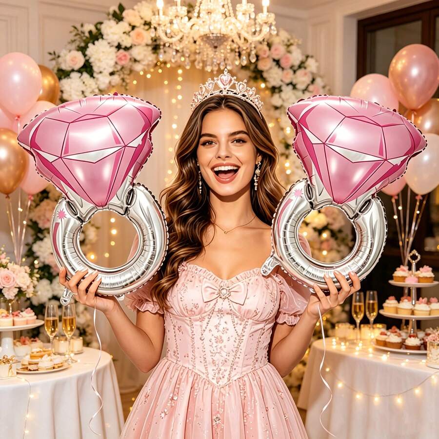 2pcs Large Pink Diamond Balloons - Giant Proposal And Wedding Party Decoration Balloons, Perfect For Bridal Shower, Anniversary, Valentine's Day And Photo Props - View 1