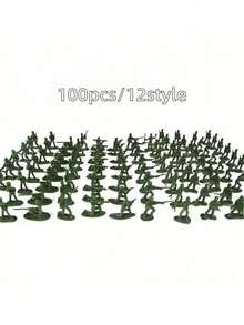 100pcs Plastic Soldier Model Set, Includes Soldiers, Armored Vehicles, Tanks, Aircraft, Soldier Theme, Children Interactive Toys, Parent-Child Toys - Multicolor - View 6