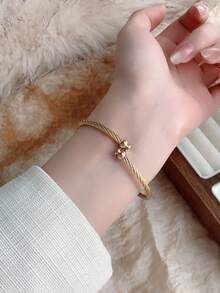 1件方形金色女士石英手錶手鍊，極簡時尚優雅，適合日常佩戴，節日禮物首選 - 金色 - 查看 5