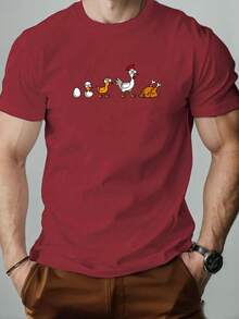 Men's Chicken Growth Pattern Summer Casual Round Neck Short T-Shirt - 黑色 - 查看 7