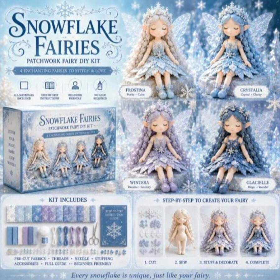 冰雪鄉村風雪花仙女手工縫製套件，預裁布料，適合放鬆與冬季房間裝飾 - 彩色 - 查看 1