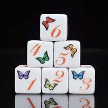 Juego de 6 dados D6 con estampado de mariposa, dados de juego de cubo de seis caras blancos, dos estilos de patrones de mariposa colorida y mariposa floral, regalo de juego de escritorio novedoso para fiestas, adecuado para niñas y jugadores - Multicolor - Ver 9