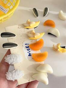 10 piezas de pinzas decorativas para el cabello con flequillo lateral de arroz, diseño de semilla de girasol simulada, estilo lindo y divertido de dibujos animados para niñas - Multicolor - View 2