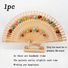 Random Pattern Fan, Spanish Classical Double Sided Painted Wooden , Fans Hand Fan, Vintage Handmade Bamboo Tassel Folding, Double Sided Painted Wooden Dance Hollowed Out Home Decoration Crafts, Elegant Gift For Women, Wedding, Cheongsam Performance - Multiple Styles - View 13